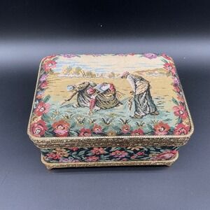 Vintage Tapestry‎ Music Jewelry Box Floral Velvet Lined Trinket Case
